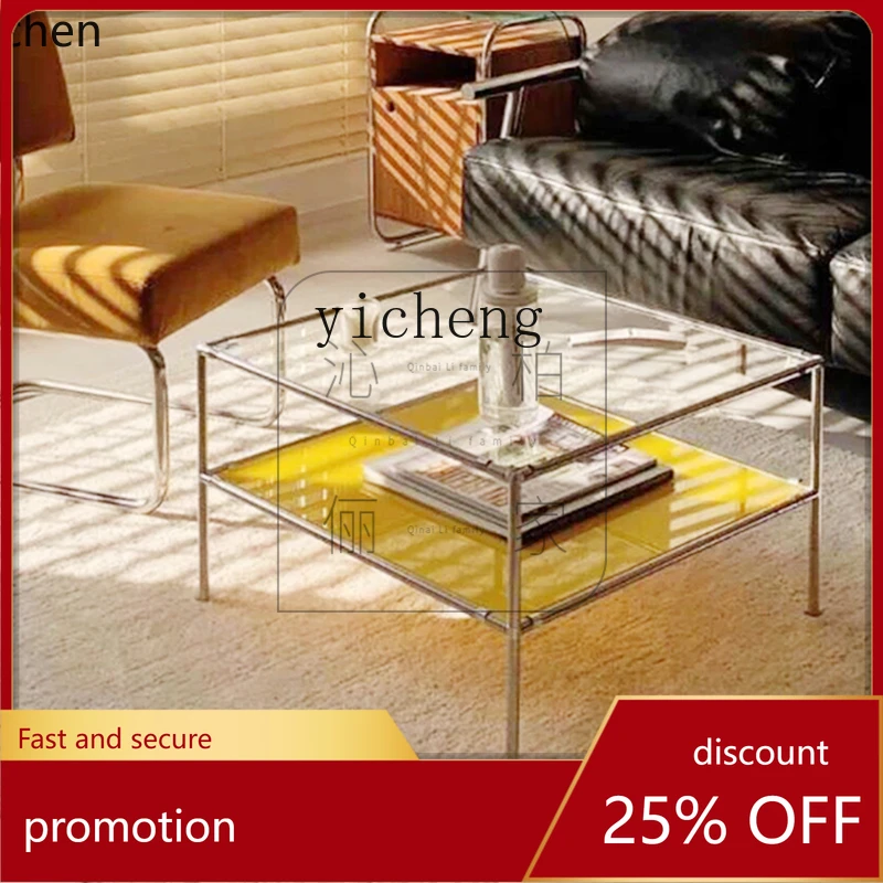 HXL Internet celebrity tea table small apartment personalized coffee table Nordic stainless steel double-layer design storage
HXL Internet celebrity tea table small apartment personalized coffee table Nordic stainless steel double-layer design storage