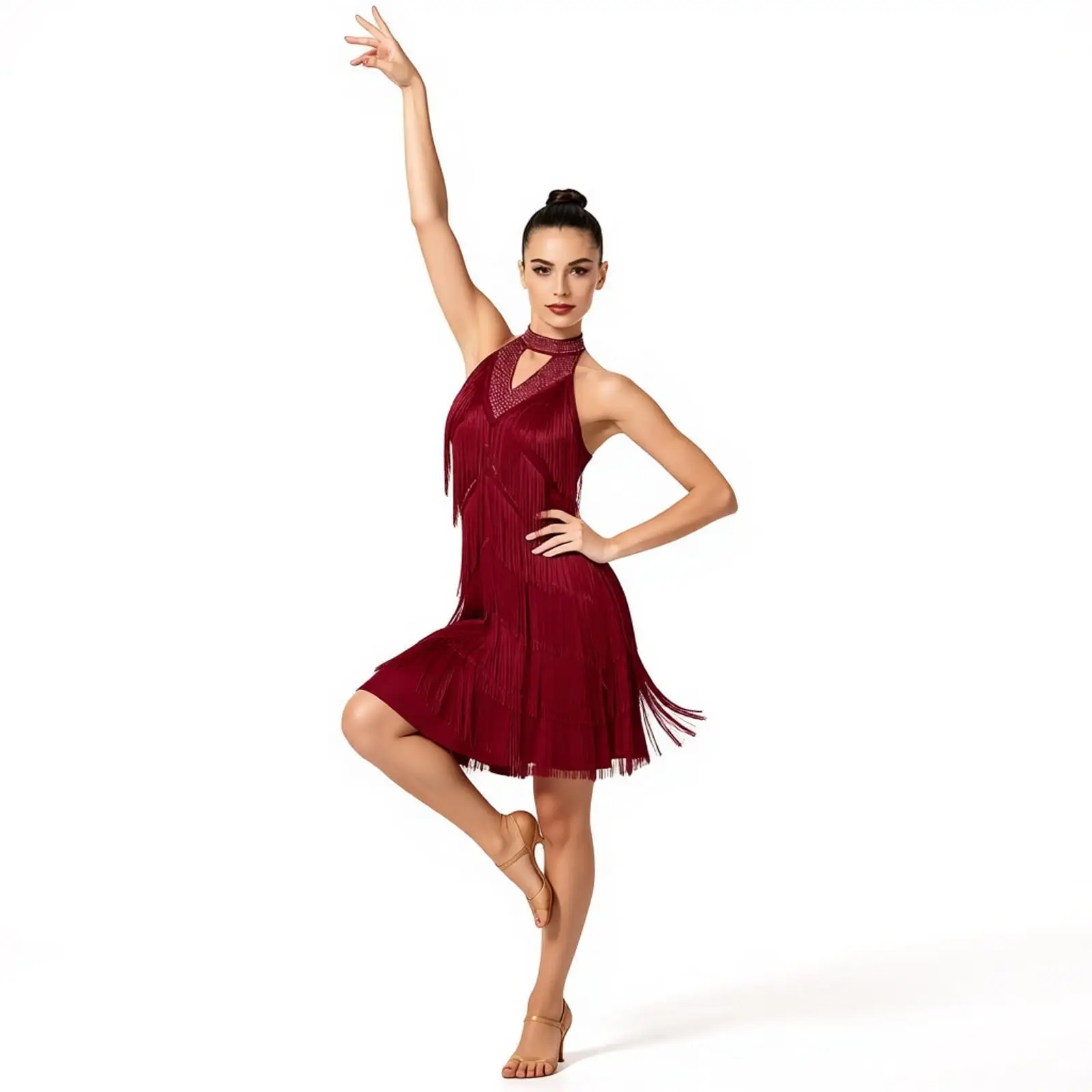 Women Latin Tango Dance Dress Rhinestones Tiered Tassel Backless Halter Fringed Dress Samba Cha Cha Ballroom Dance Performance
Women Latin Tango Dance Dress Rhinestones Tiered Tassel Backless Halter Fringed Dress Samba Cha Cha Ballroom Dance Performance