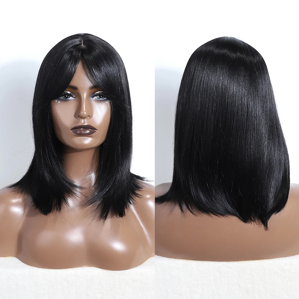 Synthetic Straight Bob Wigs With Bangs For Women Natural Hair full machine made 16" Bob Synthetic Hair
Synthetic Straight Bob Wigs With Bangs For Women Natural Hair full machine made 16" Bob Synthetic Hair