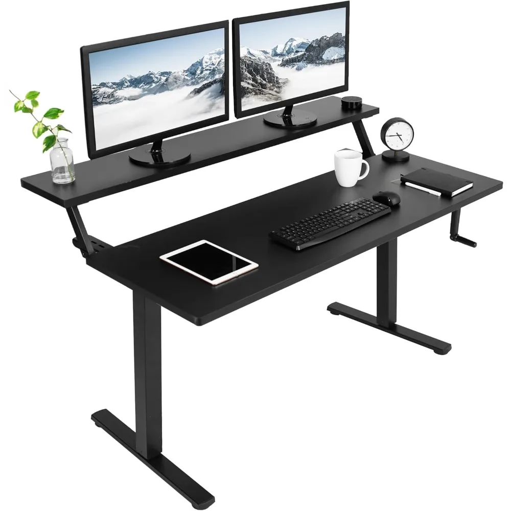 Manual 2-Tier Height Adjustable 55 x 30 inch Stand Up Desk, Dual Tier Adjustable Shelf Table Top, Standing Workstation with Fol
Manual 2-Tier Height Adjustable 55 x 30 inch Stand Up Desk, Dual Tier Adjustable Shelf Table Top, Standing Workstation with Fol