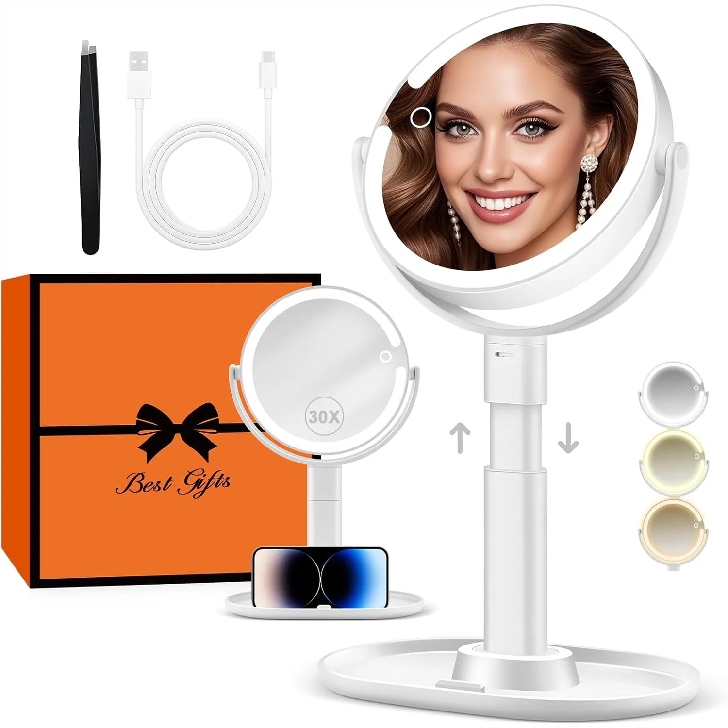 30X Magnifying Mirror With Lights 3 Color Modes Rechargeable 2-Sided Desk Mirror Height Adjustable For Makeup Grooming Skincare
30X Magnifying Mirror With Lights 3 Color Modes Rechargeable 2-Sided Desk Mirror Height Adjustable For Makeup Grooming Skincare