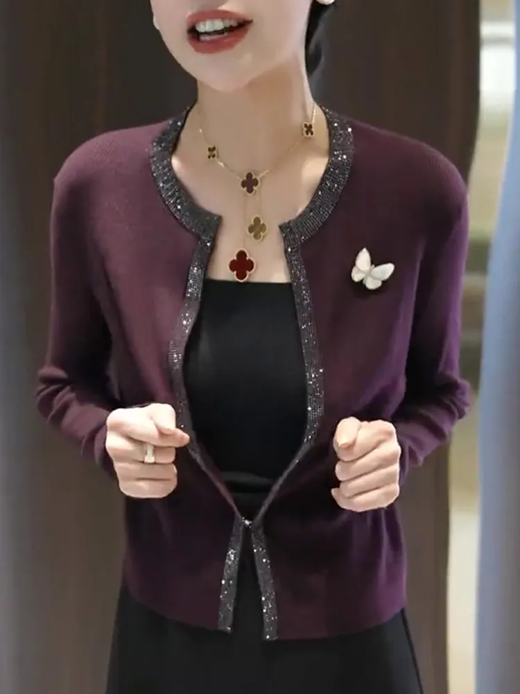 Женский вязаный кардиган Ele Long Sve с открытым передом, модный дизайн, со стразами, повседневный универсальный топ для осеннего сезона
Женский вязаный кардиган Ele Long Sve с открытым передом, модный дизайн, со стразами, повседневный универсальный топ для осеннего сезона