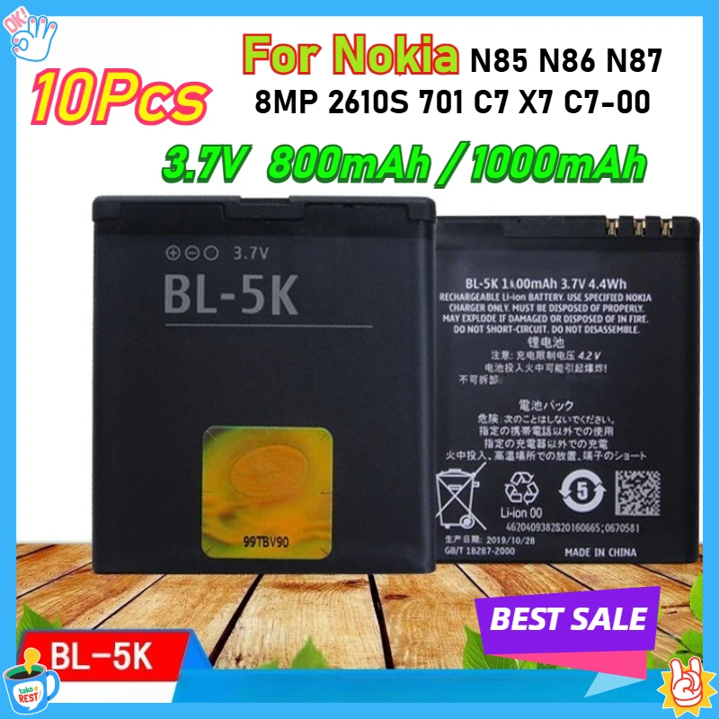 10pcs BL-5K 800mAh 1000mAh Rechargeable Battery for Nokia N85 N86 N87 8MP 2610S 701 C7 X7 C7-00 Batteria Батарея Nokia BL5K
10pcs BL-5K 800mAh 1000mAh Rechargeable Battery for Nokia N85 N86 N87 8MP 2610S 701 C7 X7 C7-00 Batteria Батарея Nokia BL5K