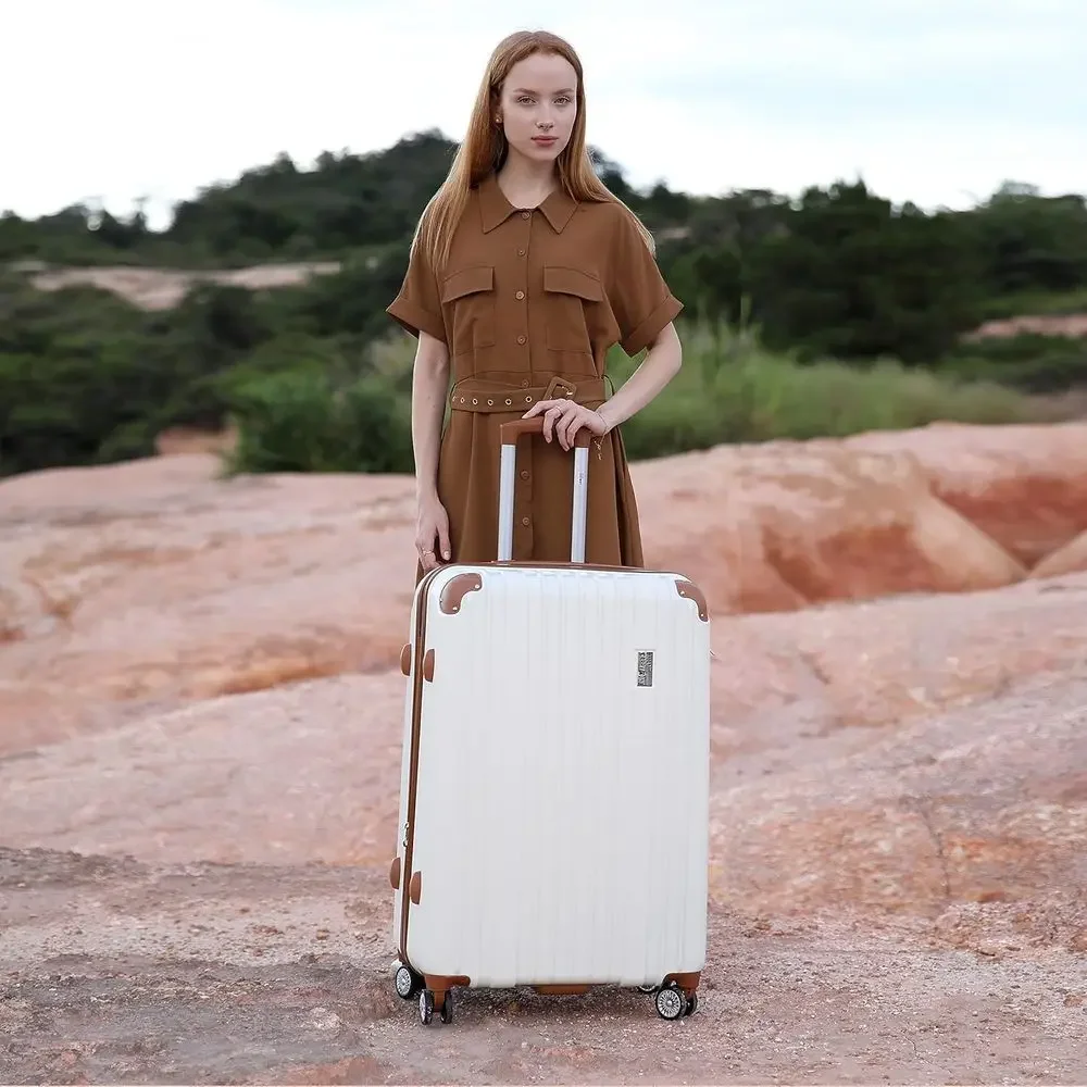 White 3-Piece Expandable Retro Spinner Luggage Set - Fashionable Travel Suitcase Bag Set
White 3-Piece Expandable Retro Spinner Luggage Set - Fashionable Travel Suitcase Bag Set
