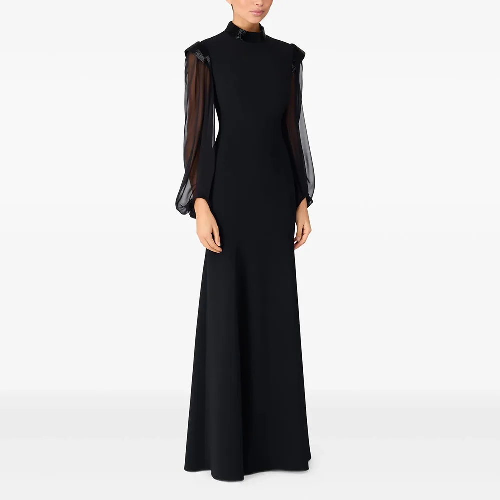 Mermaid Wedding Guest Dress Black Jersey Long Sleeves Elegant Women's Evening Gowns High Collar Long Prom Dresses Customized
Mermaid Wedding Guest Dress Black Jersey Long Sleeves Elegant Women's Evening Gowns High Collar Long Prom Dresses Customized