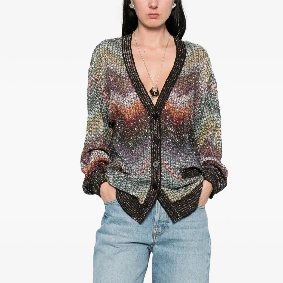Fold Women Rainbow Stripe Knit Cardigan V Neck Button Front Long Sleeve Loose Fit Casual Daily Wear Soft Sweater New Arrival Top
Fold Women Rainbow Stripe Knit Cardigan V Neck Button Front Long Sleeve Loose Fit Casual Daily Wear Soft Sweater New Arrival Top