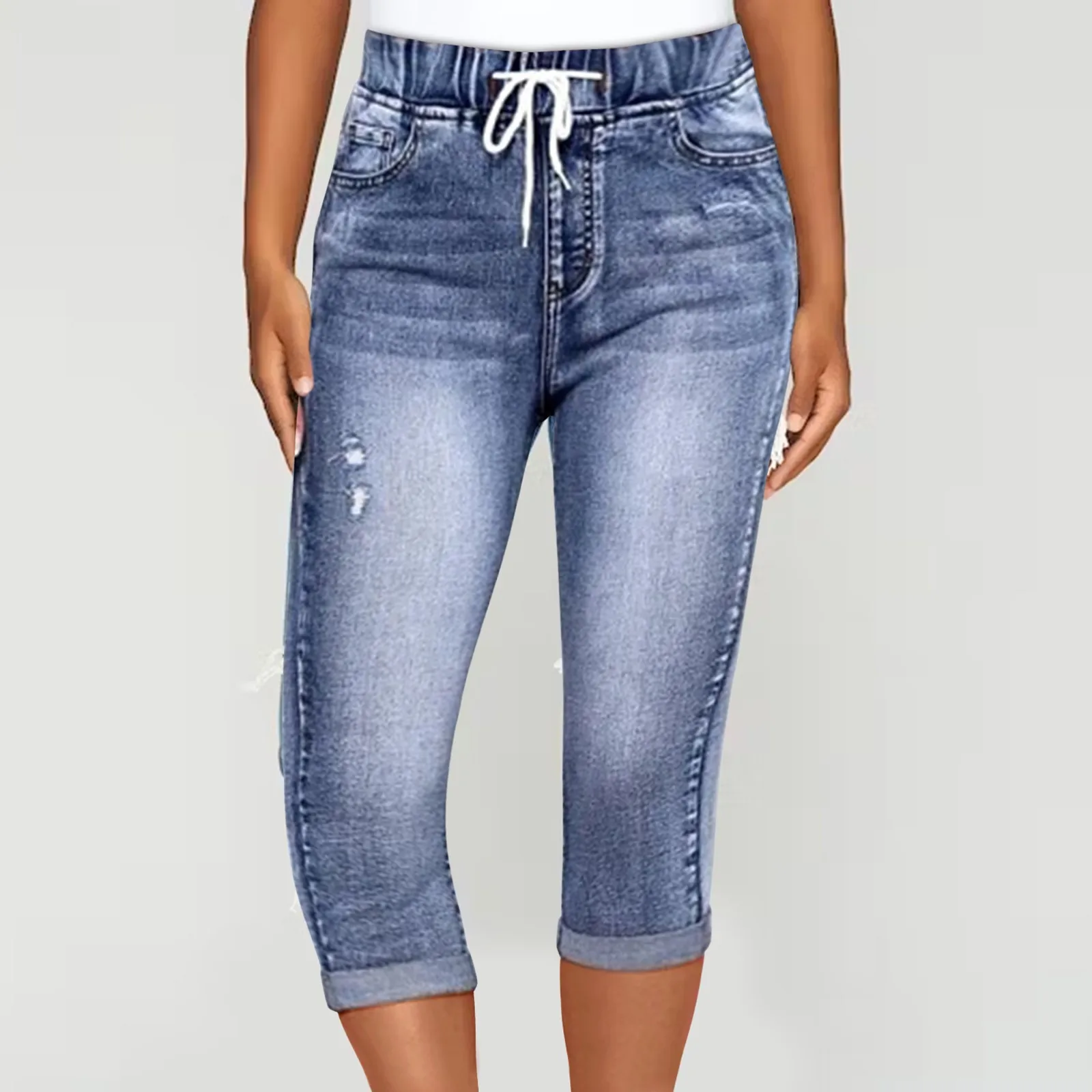 Women's Distressed Capris Jeans Fashion Pocket Slim Denim Jeans Summer Outdoor Women's Drawstring Denim Trousers Y2k Streetwear
Women's Distressed Capris Jeans Fashion Pocket Slim Denim Jeans Summer Outdoor Women's Drawstring Denim Trousers Y2k Streetwear