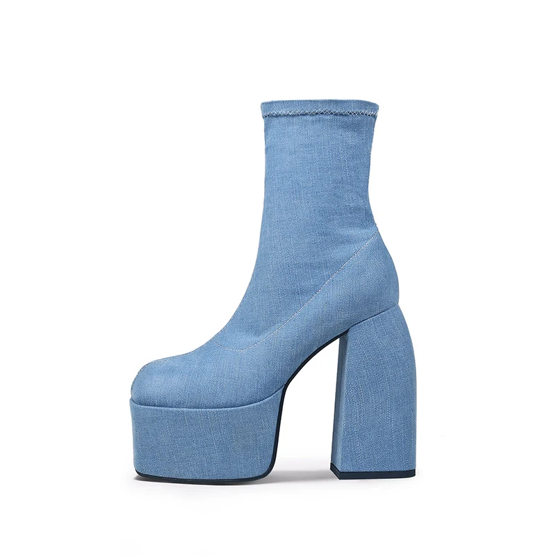 New blue denim square toe shoes 14cm super high heel pure color party nightclub slip on womens ankle boots HL472 MUYISEXI
New blue denim square toe shoes 14cm super high heel pure color party nightclub slip on womens ankle boots HL472 MUYISEXI