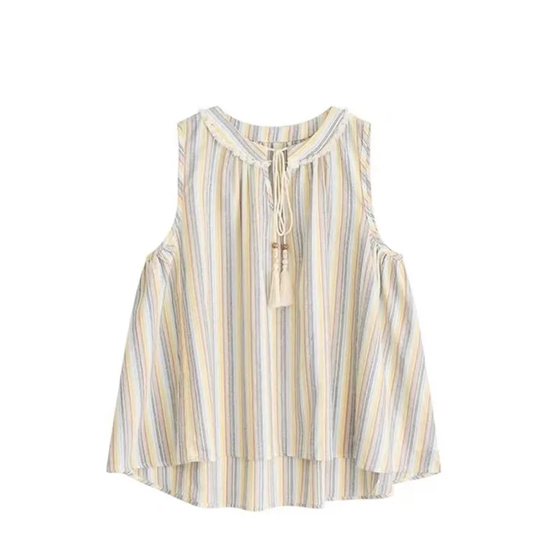 Chic Women's Shirts Japanese Simple Casual Striped Sleeveless Shirt Lace-up Korean Fashion Sweet Vests Summer Trendy Female Top
Chic Women's Shirts Japanese Simple Casual Striped Sleeveless Shirt Lace-up Korean Fashion Sweet Vests Summer Trendy Female Top