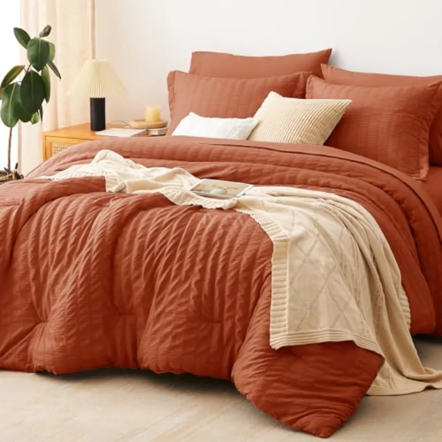 Comforter Set Seersucker 7 Pieces Bed in a Bag Comforter Set with Sheets, Terracotta Luxury Bedding Sets with Down Alternative
Comforter Set Seersucker 7 Pieces Bed in a Bag Comforter Set with Sheets, Terracotta Luxury Bedding Sets with Down Alternative