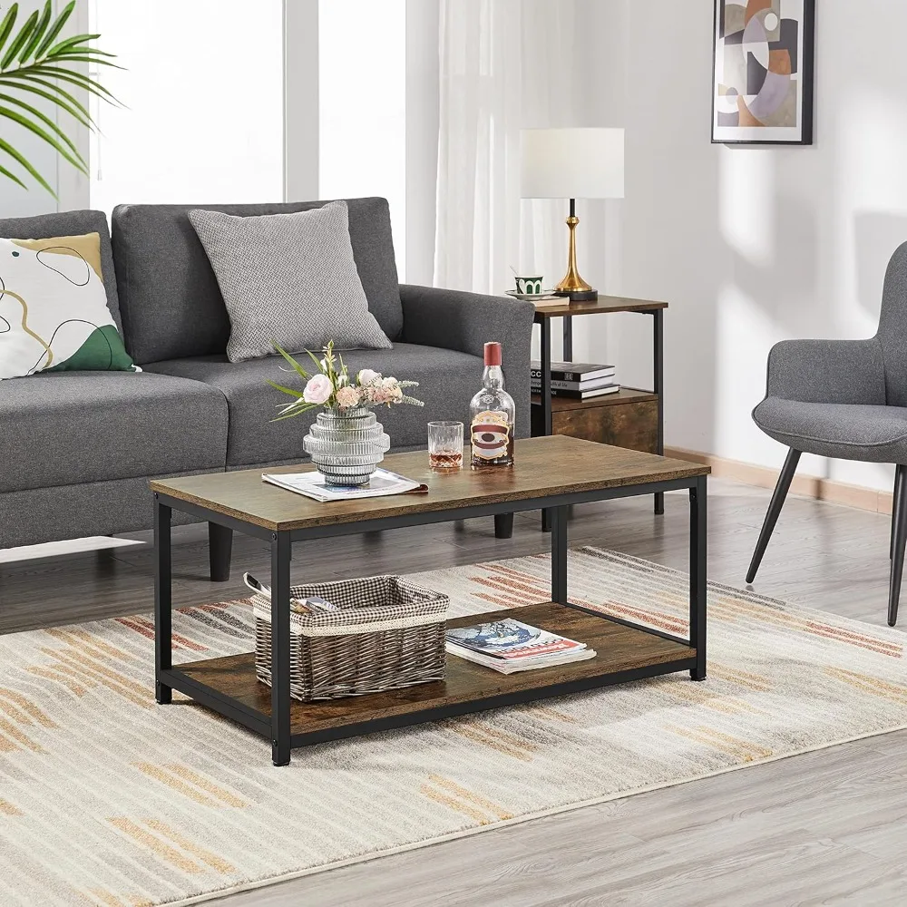 2-Tier Coffee Table, Industrial Wood Coffee Table with Storage Shelf for Living Room, Rectangle Side End Table with Metal Frame
2-Tier Coffee Table, Industrial Wood Coffee Table with Storage Shelf for Living Room, Rectangle Side End Table with Metal Frame