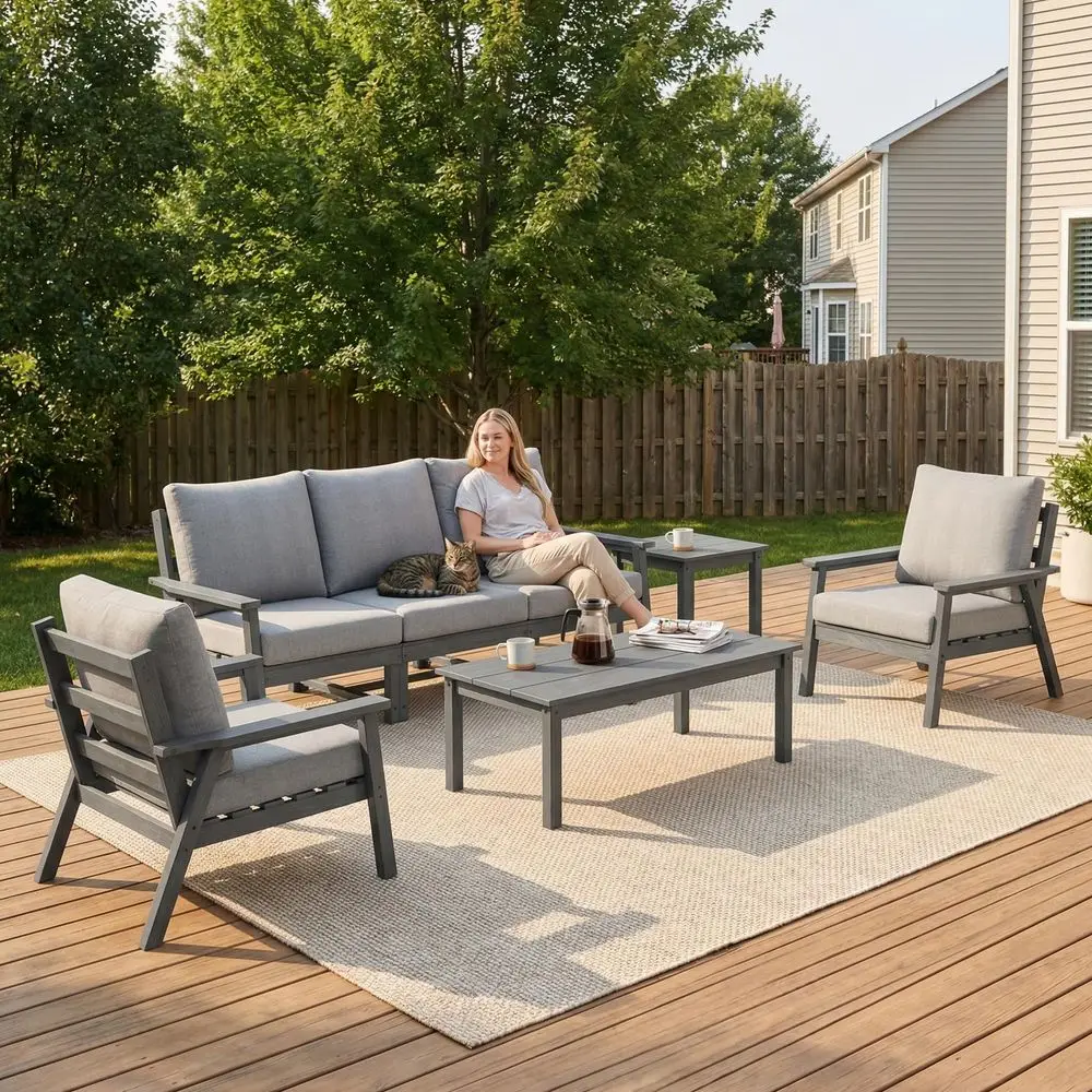 HDPE Outdoor Furinture Set, 7 Piece Sectional Sofa Patio Furniture Set, All Weather Outdoor Couch Set Patio Furniture Set for D
HDPE Outdoor Furinture Set, 7 Piece Sectional Sofa Patio Furniture Set, All Weather Outdoor Couch Set Patio Furniture Set for D