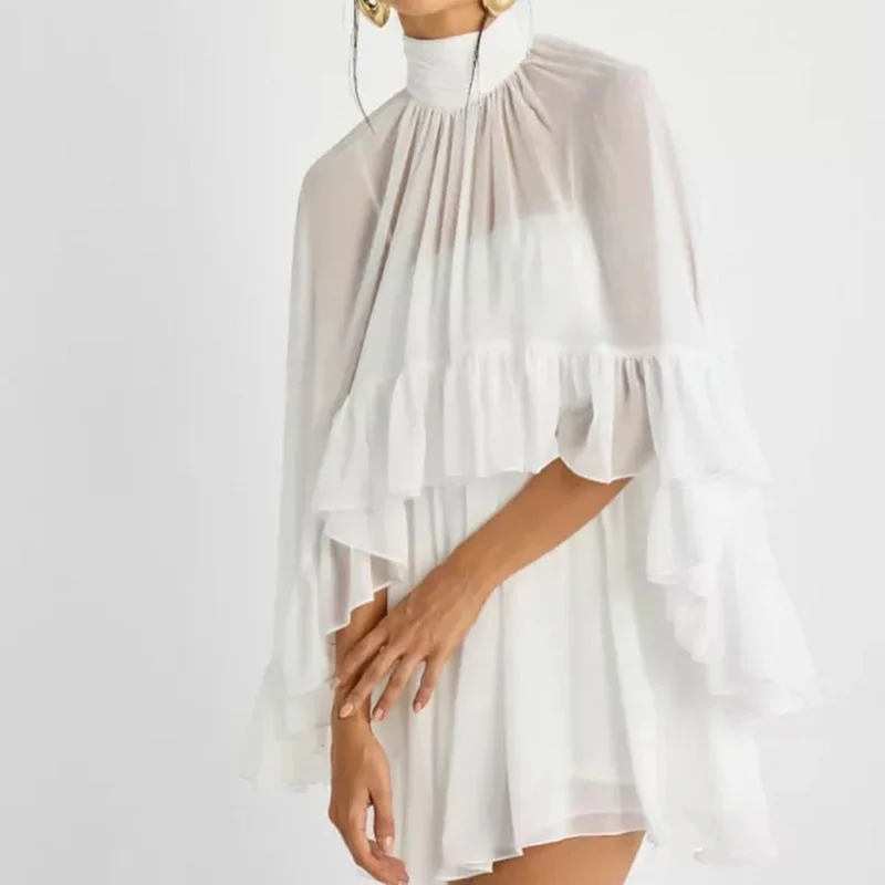 Spring Elegant Loose Party Dress Sexy See-through Solid Cover-up Halter Dress Women New Casual Ruffles Batwing Sleeve Mini Dress
Spring Elegant Loose Party Dress Sexy See-through Solid Cover-up Halter Dress Women New Casual Ruffles Batwing Sleeve Mini Dress