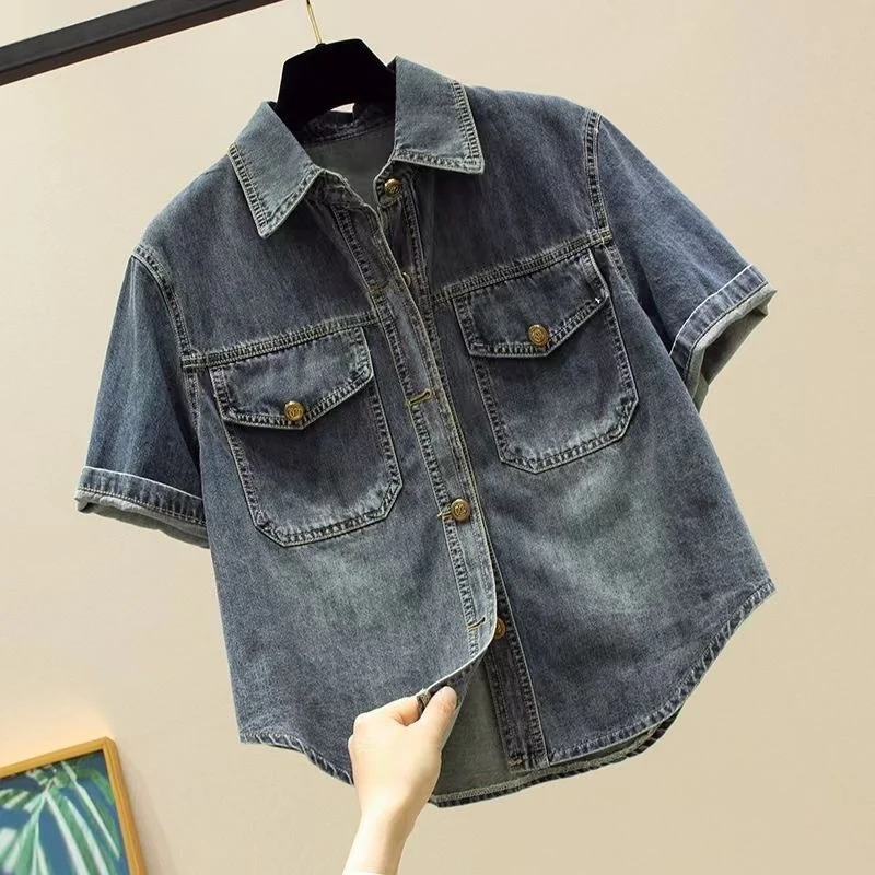 Retro Women Denim Shirt Summer Turn Down Collar Short Sleeve Loose Blouse Female Single Breasted Casual Shirt Tops
Retro Women Denim Shirt Summer Turn Down Collar Short Sleeve Loose Blouse Female Single Breasted Casual Shirt Tops