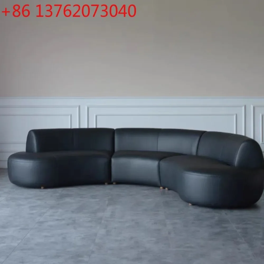 French retro black leather art curved sofa size apartment
French retro black leather art curved sofa size apartment