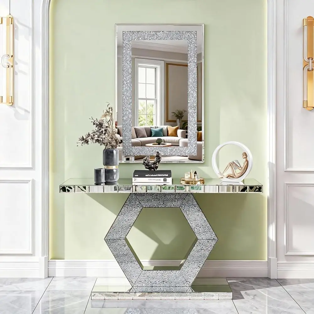 2-Piece Hexagonal Silver Mirrored Table and Round Wall Mirror Set for Entryway
2-Piece Hexagonal Silver Mirrored Table and Round Wall Mirror Set for Entryway