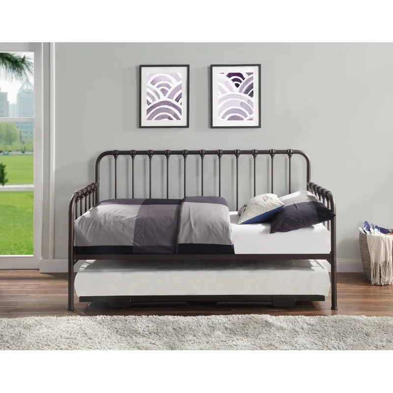 Dark Bronze Metal Daybed with Lift-up Trundle, Classic Design Bedroom Furniture
Dark Bronze Metal Daybed with Lift-up Trundle, Classic Design Bedroom Furniture