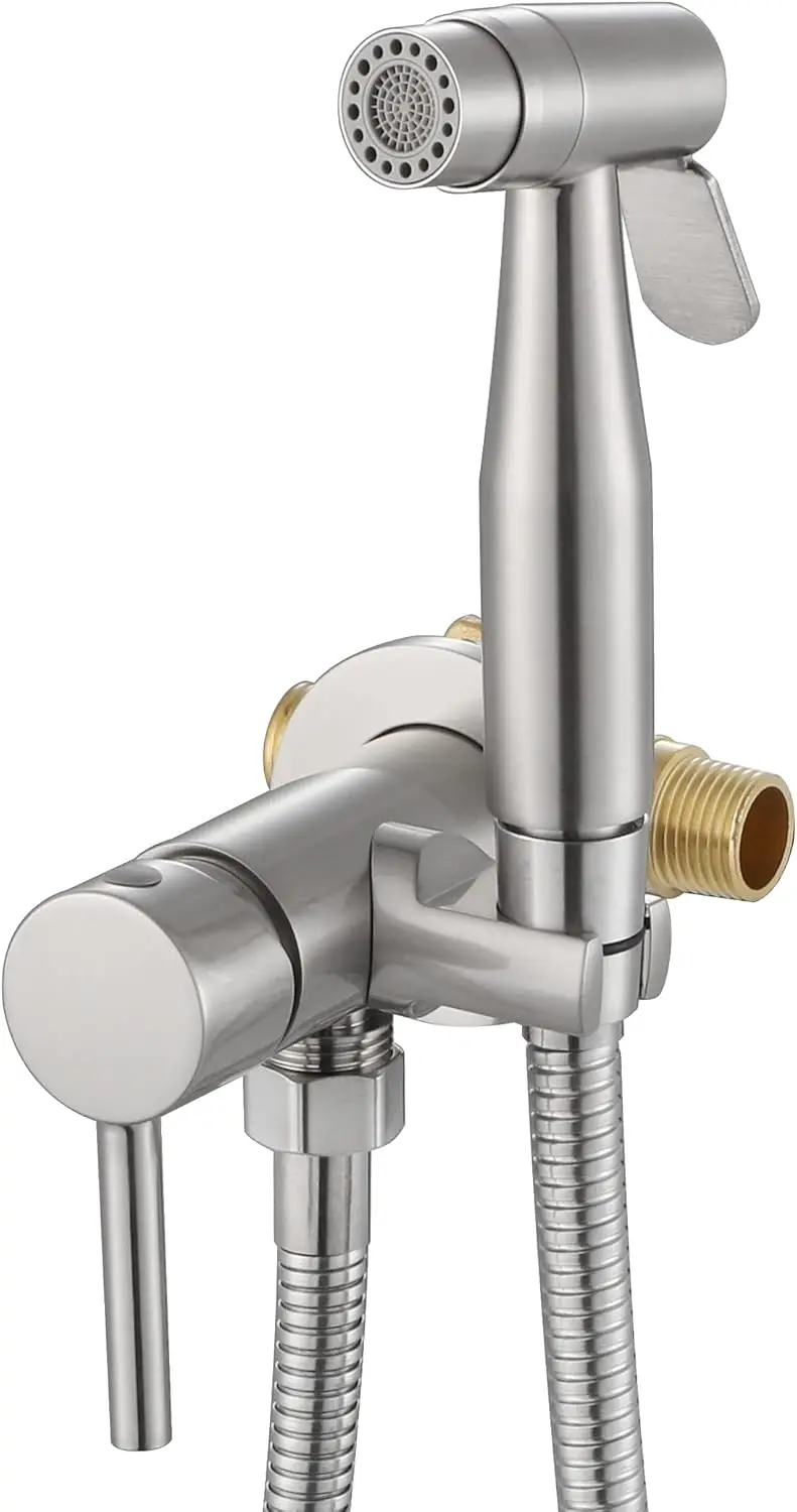 Handheld Bidet Sprayer for Toilet, Stainless Steel Brushed Nickel with Hot and Cold Mixing Valve, 47" Hose
Handheld Bidet Sprayer for Toilet, Stainless Steel Brushed Nickel with Hot and Cold Mixing Valve, 47" Hose