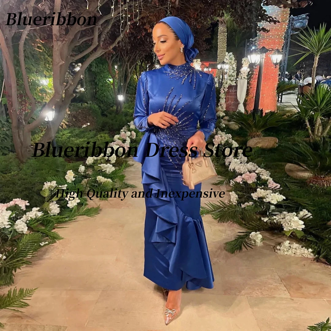 Blueribbon High Collar Dubai Arabia Prom Dresses Handmade Beading Ruffles Ankle Length Evening Dress Long Sleeves Party Gowns
Blueribbon High Collar Dubai Arabia Prom Dresses Handmade Beading Ruffles Ankle Length Evening Dress Long Sleeves Party Gowns