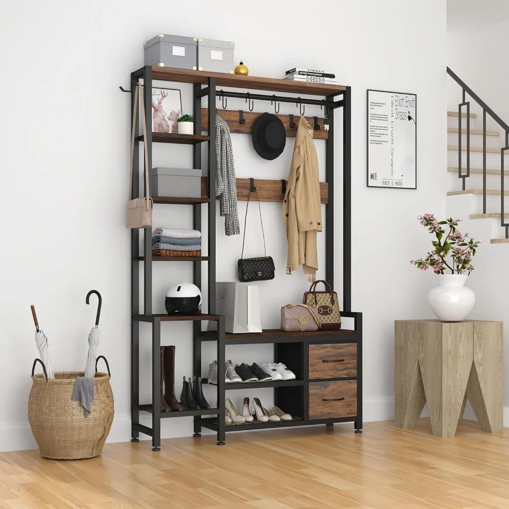 Large Entryway Shoe Storage Bench with Coat Rack and 5-Tier Shelves
Large Entryway Shoe Storage Bench with Coat Rack and 5-Tier Shelves