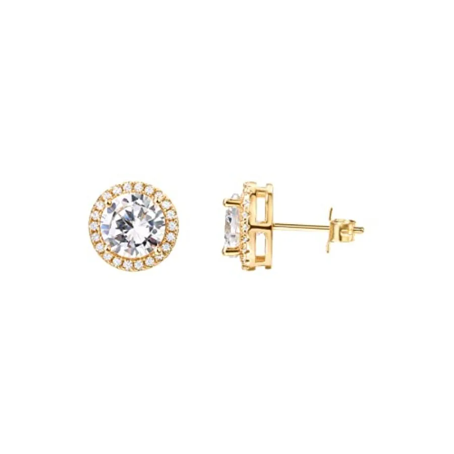 14K Gold Plated 925 Sterling Silver Post Brilliant Round Faux Diamond Halo Earrings - Premium Cubic Zirconia
14K Gold Plated 925 Sterling Silver Post Brilliant Round Faux Diamond Halo Earrings - Premium Cubic Zirconia