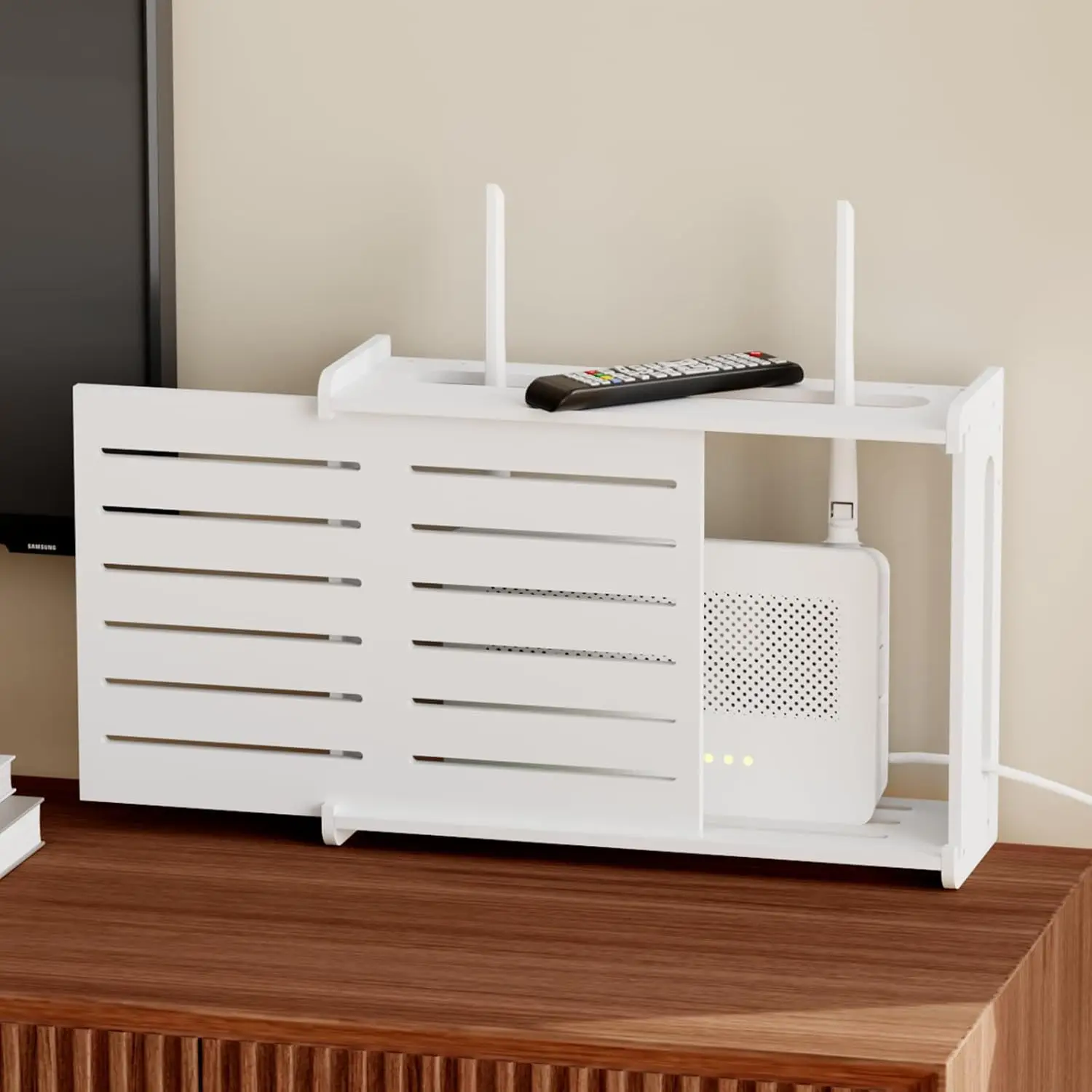 Wooden Router Storage Box Hider Shelf, Wall Mounted Cable Organizer for Modem, White
Wooden Router Storage Box Hider Shelf, Wall Mounted Cable Organizer for Modem, White