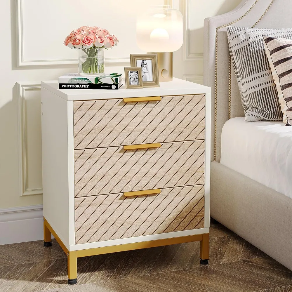Night Stands for Bedrooms, White and Gold Light Wood Grain Nightstands with 3 Drawers Bedside End Tables Storage for Bedroom
Night Stands for Bedrooms, White and Gold Light Wood Grain Nightstands with 3 Drawers Bedside End Tables Storage for Bedroom