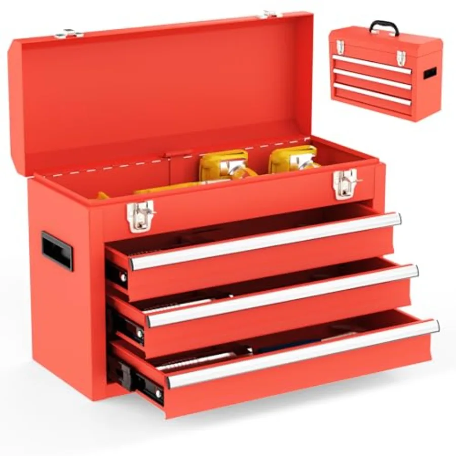 3 Drawer Metal Tool Box Portable Metal Tool Box with EVC Liners and Latches Closure Heavy Duty Steel Tool Chest with Ball Beari
3 Drawer Metal Tool Box Portable Metal Tool Box with EVC Liners and Latches Closure Heavy Duty Steel Tool Chest with Ball Beari