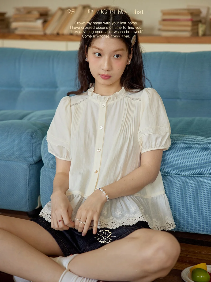 Nov Et Cotton Bubble Sve irt Women's Stand Collar Ear Musoom Doll irt Hollow out Lace Hem Vintage Loose Fit irt
Nov Et Cotton Bubble Sve irt Women's Stand Collar Ear Musoom Doll irt Hollow out Lace Hem Vintage Loose Fit irt