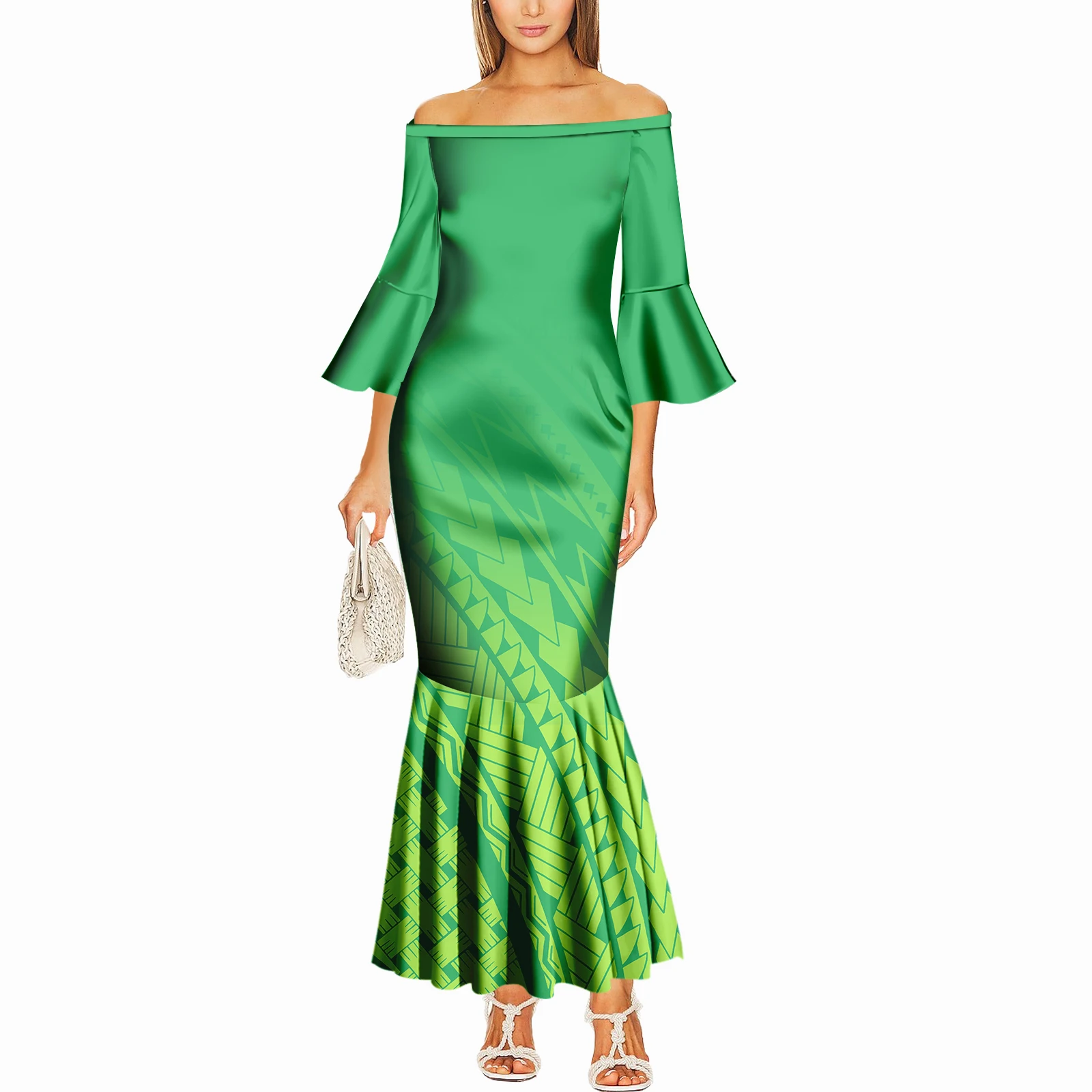 Slimming And Elegant Custom-Made Fishtail Dress For Ladies With A Polynesian Islands Off-The-Shoulder Design And Floral Patterns
Slimming And Elegant Custom-Made Fishtail Dress For Ladies With A Polynesian Islands Off-The-Shoulder Design And Floral Patterns