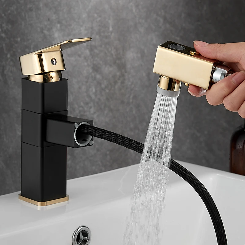 Black and gold all-copper washbasin faucet Multifunctional pull-out table basin Rotating hot and cold water hand washing basin f
Black and gold all-copper washbasin faucet Multifunctional pull-out table basin Rotating hot and cold water hand washing basin f