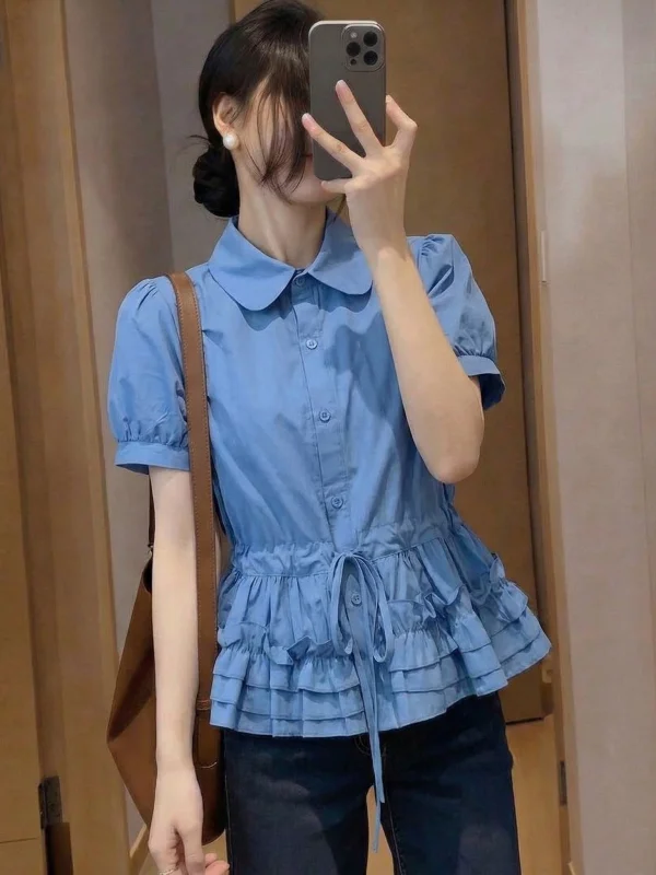 Klein Blue Short Sleeve Shirt Women's Summer New Large Size Fat MM Lace Hem Doll Shirt Top Korean Style Bubble Sleeve Blouse
Klein Blue Short Sleeve Shirt Women's Summer New Large Size Fat MM Lace Hem Doll Shirt Top Korean Style Bubble Sleeve Blouse