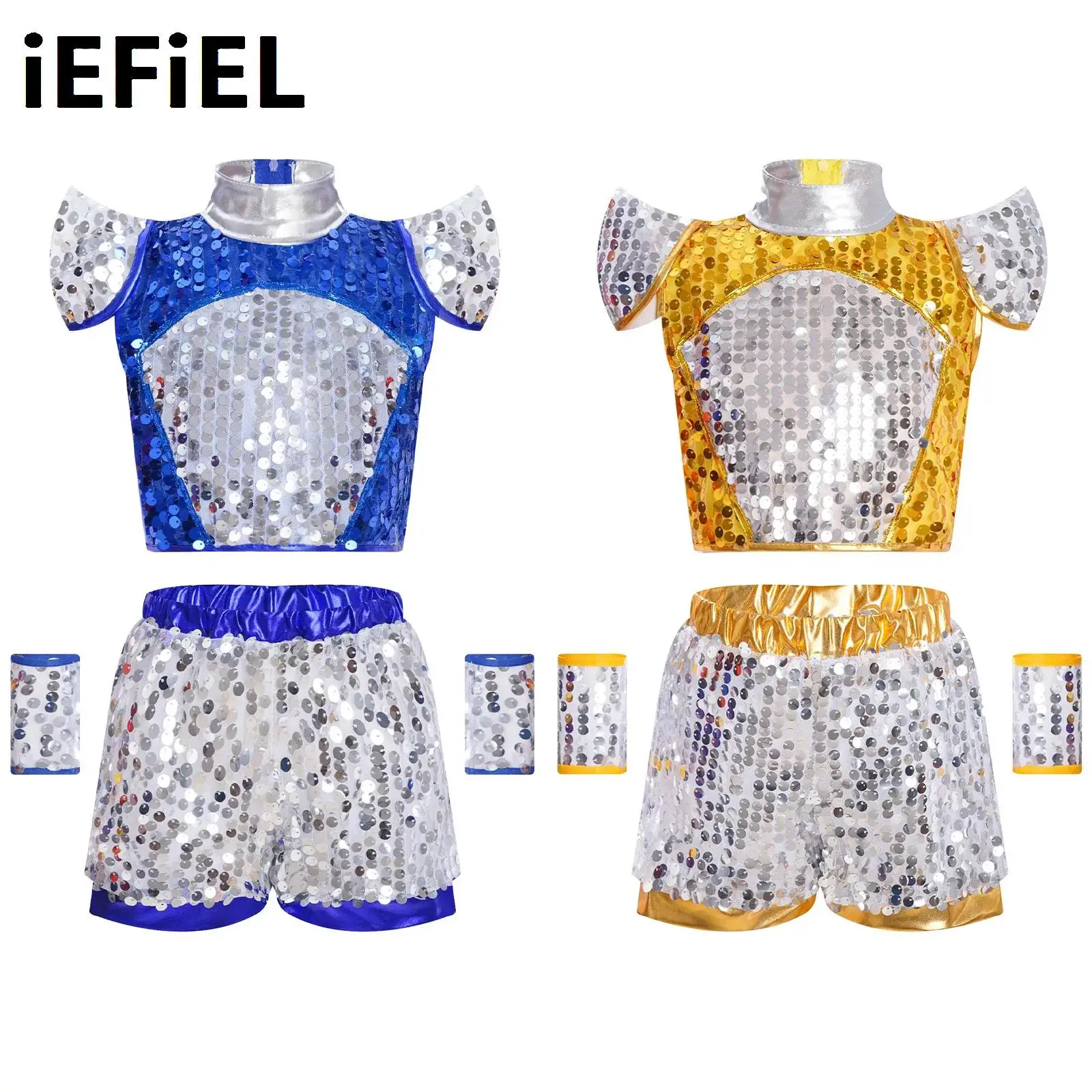 Kids Boys Jazz Dance Sets Shiny Sequins Stage Performance Costume Cap Sleeve Crop Top with Shorts And 1 Pair Cuffs
Kids Boys Jazz Dance Sets Shiny Sequins Stage Performance Costume Cap Sleeve Crop Top with Shorts And 1 Pair Cuffs