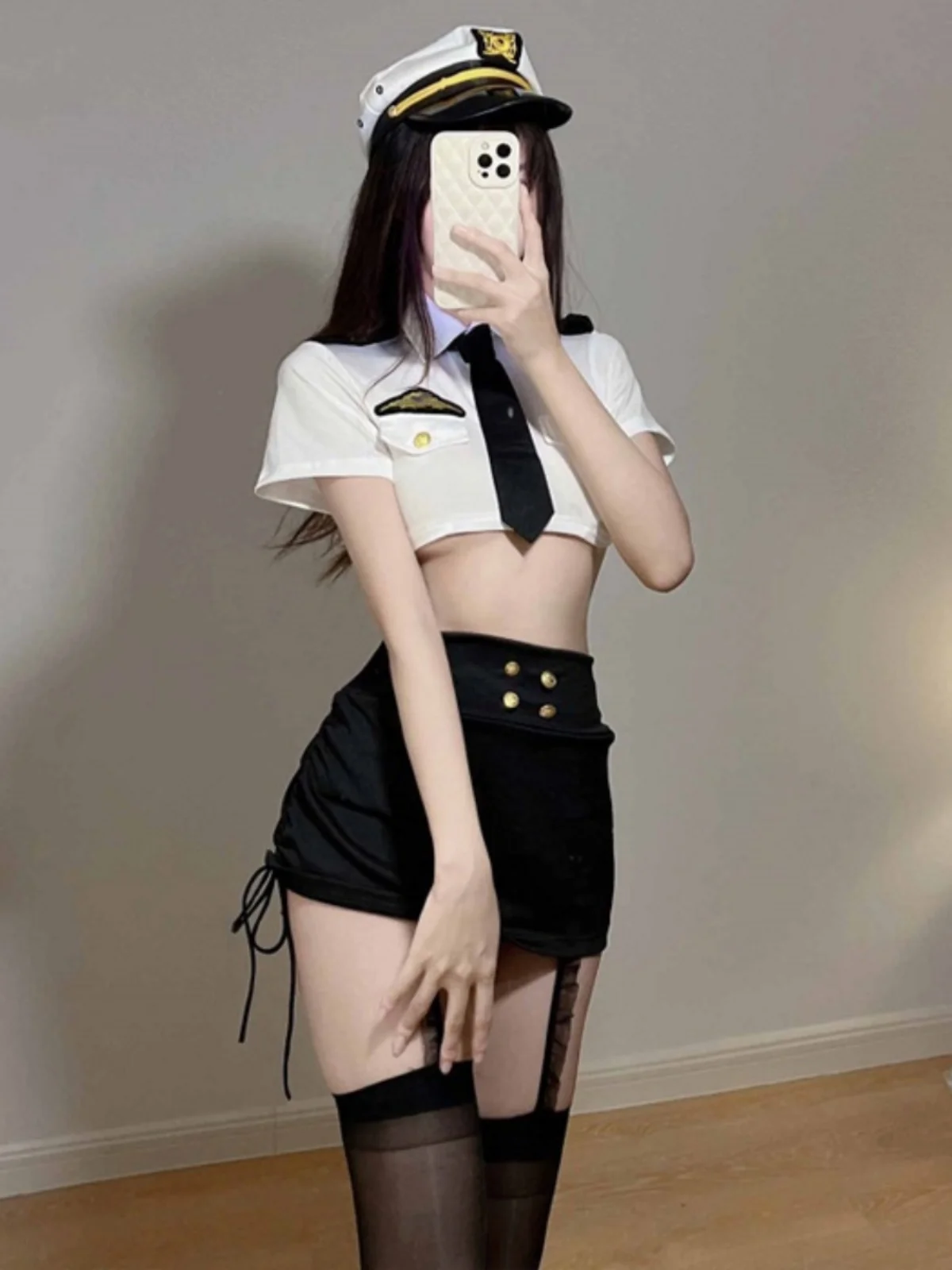 Sexy Air Stewardess Uniform Short Sleeve T-Shirt Waist Exposure Cotton Set with Tie Waist Design for Young Women 18-25 Years Old
Sexy Air Stewardess Uniform Short Sleeve T-Shirt Waist Exposure Cotton Set with Tie Waist Design for Young Women 18-25 Years Old