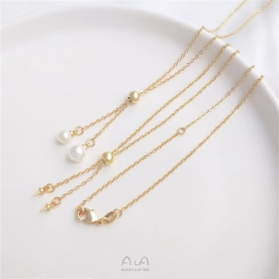 14K Gold Wrapped with Adhesive Beads Adjustable Double Hanging Half Hole Pearl Hollow Pendant Necklace DIY Minimalist B758
14K Gold Wrapped with Adhesive Beads Adjustable Double Hanging Half Hole Pearl Hollow Pendant Necklace DIY Minimalist B758