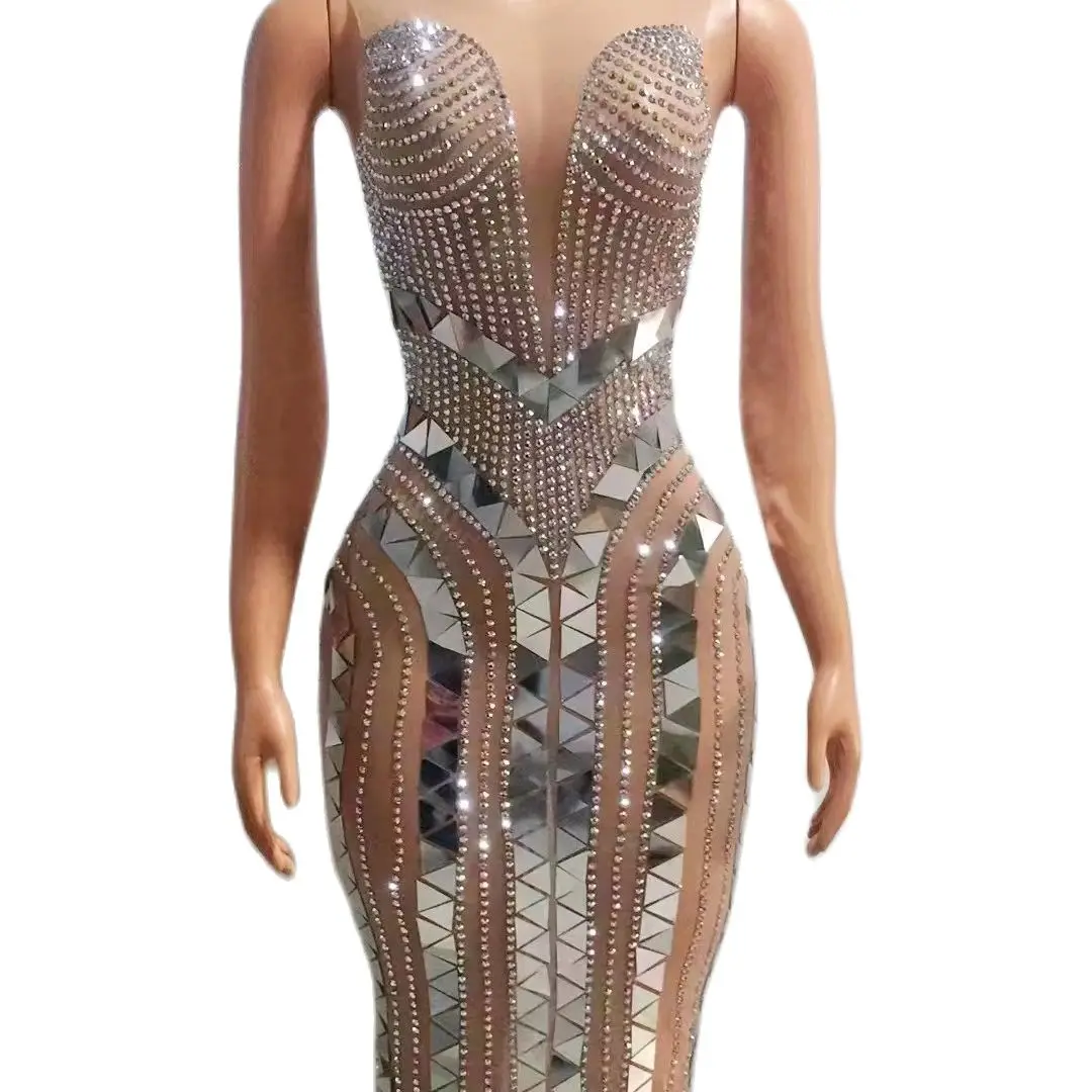 Sparkly Rhinestones Sequins TransparentLong Dress Evening Birthday Nude MeshDress Women Dance Sexy Sleeveless Costumediaoding
Sparkly Rhinestones Sequins TransparentLong Dress Evening Birthday Nude MeshDress Women Dance Sexy Sleeveless Costumediaoding