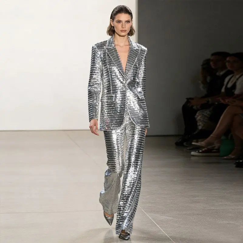 Fashionable Mesh Sequin Suit Pants Set One Button High Street Style Early Spring New Arrival Women's Long Sleeve Western Suit
Fashionable Mesh Sequin Suit Pants Set One Button High Street Style Early Spring New Arrival Women's Long Sleeve Western Suit