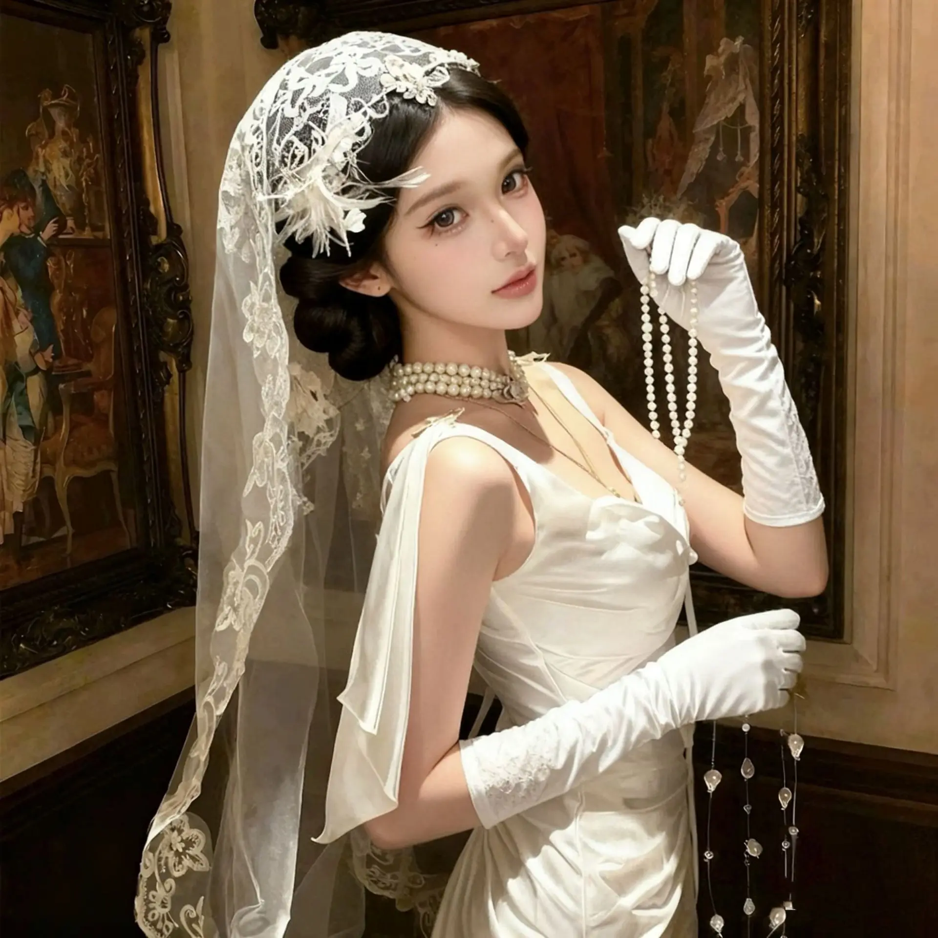 White Flower Lace Bridal Veil Headpiece for Wedding Halloween Photo Prop
White Flower Lace Bridal Veil Headpiece for Wedding Halloween Photo Prop
