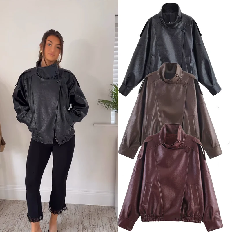 Guobioziy Faux Leather Stand Collar Epaulet Short Biker Jacket Fashionable and Simple Women's Jacket Available in Multiple Col
Guobioziy Faux Leather Stand Collar Epaulet Short Biker Jacket Fashionable and Simple Women's Jacket Available in Multiple Col
