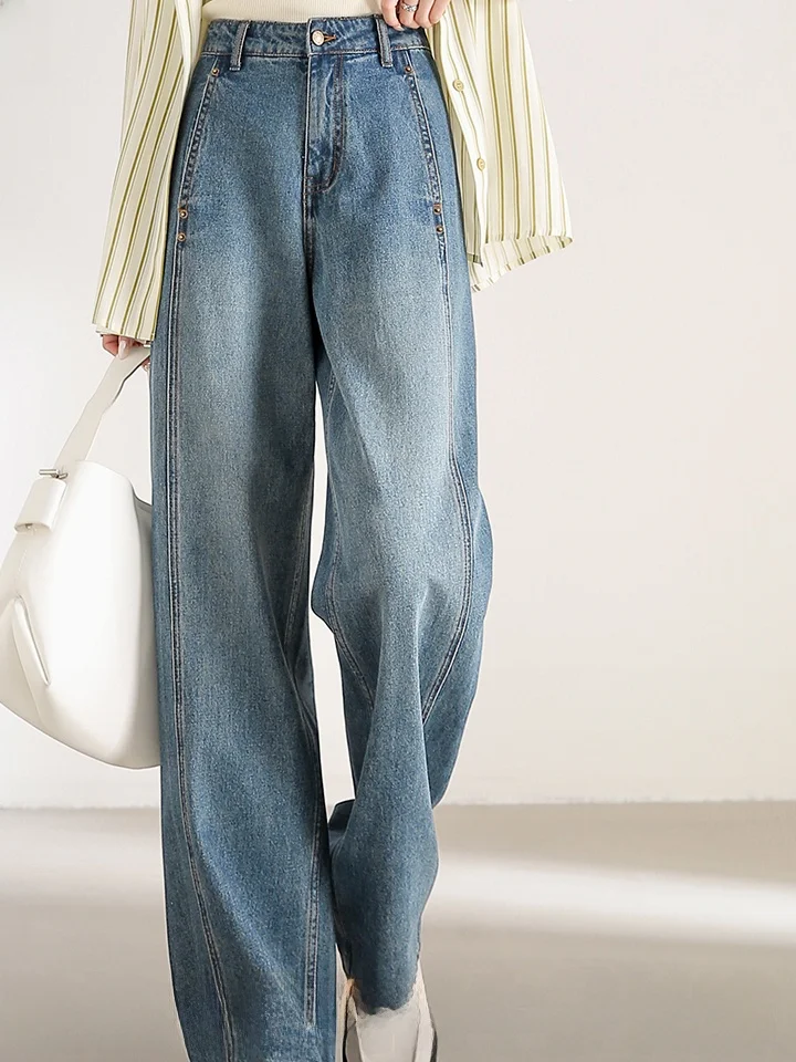 Comfortable Casual Simple Women's Jeans Loose Pure Cotton Straight Leg Long Pants Side Tear Design Natural Waist Button Craft
Comfortable Casual Simple Women's Jeans Loose Pure Cotton Straight Leg Long Pants Side Tear Design Natural Waist Button Craft