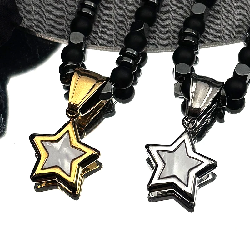 Trendy Shell Pentagram Star Pendant Necklace for Women Men Stainless Steel Gold Color Natural Hematite Beaded Chain Jewelry
Trendy Shell Pentagram Star Pendant Necklace for Women Men Stainless Steel Gold Color Natural Hematite Beaded Chain Jewelry