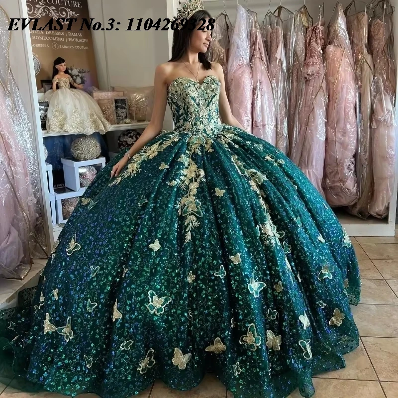 EVLAST Темно-зеленое платье Quinceanera по индивидуальному заказу, золотое кружевное платье с бабочкой и аппликацией из бисера, милое платье 16, Vestidos 15 De XV Años E3Q895
EVLAST Темно-зеленое платье Quinceanera по индивидуальному заказу, золотое кружевное платье с бабочкой и аппликацией из бисера, милое платье 16, Vestidos 15 De XV Años E3Q895