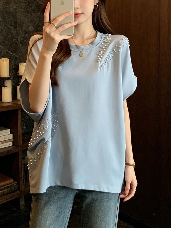 plus Size Summer New Design Beaded Batwing Sleeve Short Sleeve T-Shirt Slimming Elegant Versatile Top for plus Size Women
plus Size Summer New Design Beaded Batwing Sleeve Short Sleeve T-Shirt Slimming Elegant Versatile Top for plus Size Women