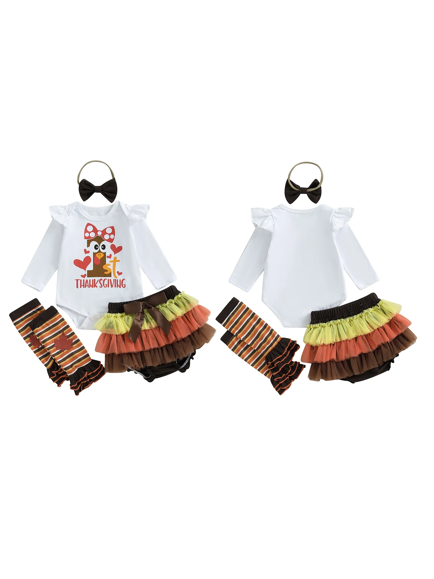 Thanksgiving Baby Girl Outfit Set with Turkey Print Romper Layered Mesh Skirt Headband and Leg Warmers for a Festive Look
Thanksgiving Baby Girl Outfit Set with Turkey Print Romper Layered Mesh Skirt Headband and Leg Warmers for a Festive Look