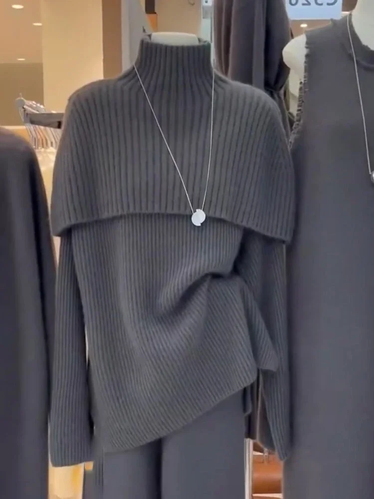 Women's High-Necked Cashmere Knitted Sweater Lazy Wind Leisure Style Autumn Winter Gray Wild Top Grade New
Women's High-Necked Cashmere Knitted Sweater Lazy Wind Leisure Style Autumn Winter Gray Wild Top Grade New