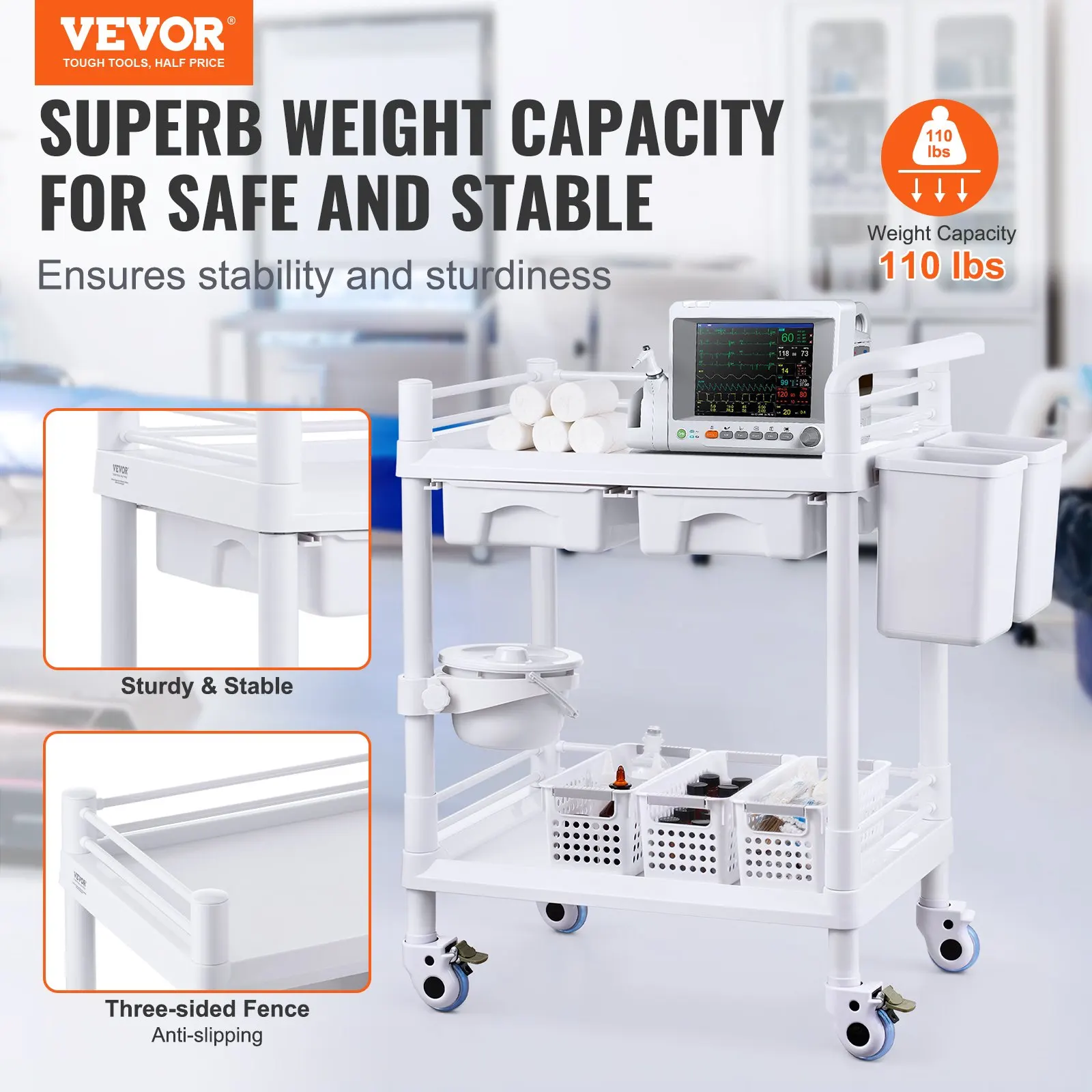 2 Tiers Lab Carts, Lab Utility Cart With 2 Trays, 2 Drawers & 4 Silent Wheels, Mobile Medical Cart With PP Material, Lab
2 Tiers Lab Carts, Lab Utility Cart With 2 Trays, 2 Drawers & 4 Silent Wheels, Mobile Medical Cart With PP Material, Lab