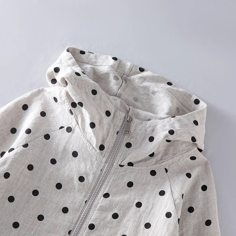 Loose Cotton Linen Dot Print Jaet with Hood and Zipper Spring Summer Women's Ort Outerwear Comfortable Breathable
Loose Cotton Linen Dot Print Jaet with Hood and Zipper Spring Summer Women's Ort Outerwear Comfortable Breathable