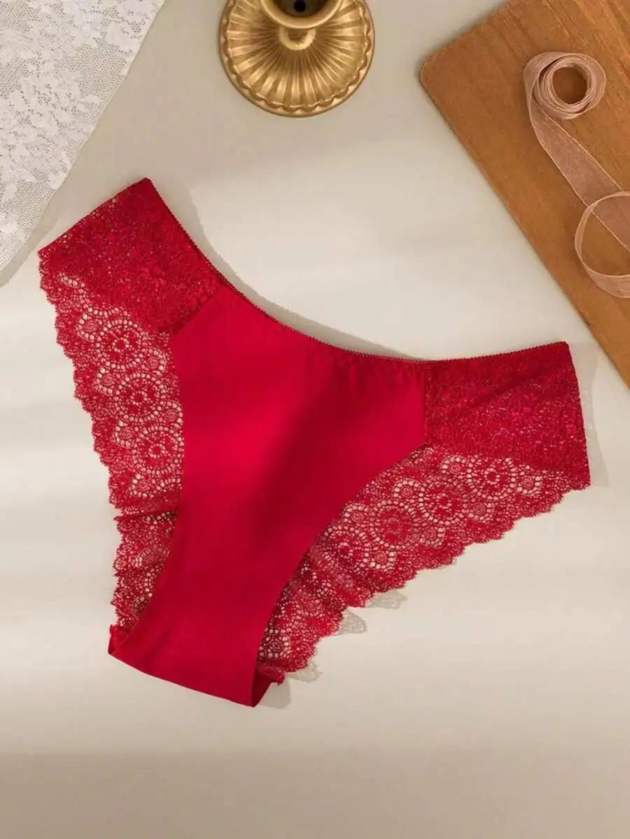 Red Lace Womens Panties With Hollow Out Design, Soft Breathable Briefs For Daily Wear
Red Lace Womens Panties With Hollow Out Design, Soft Breathable Briefs For Daily Wear