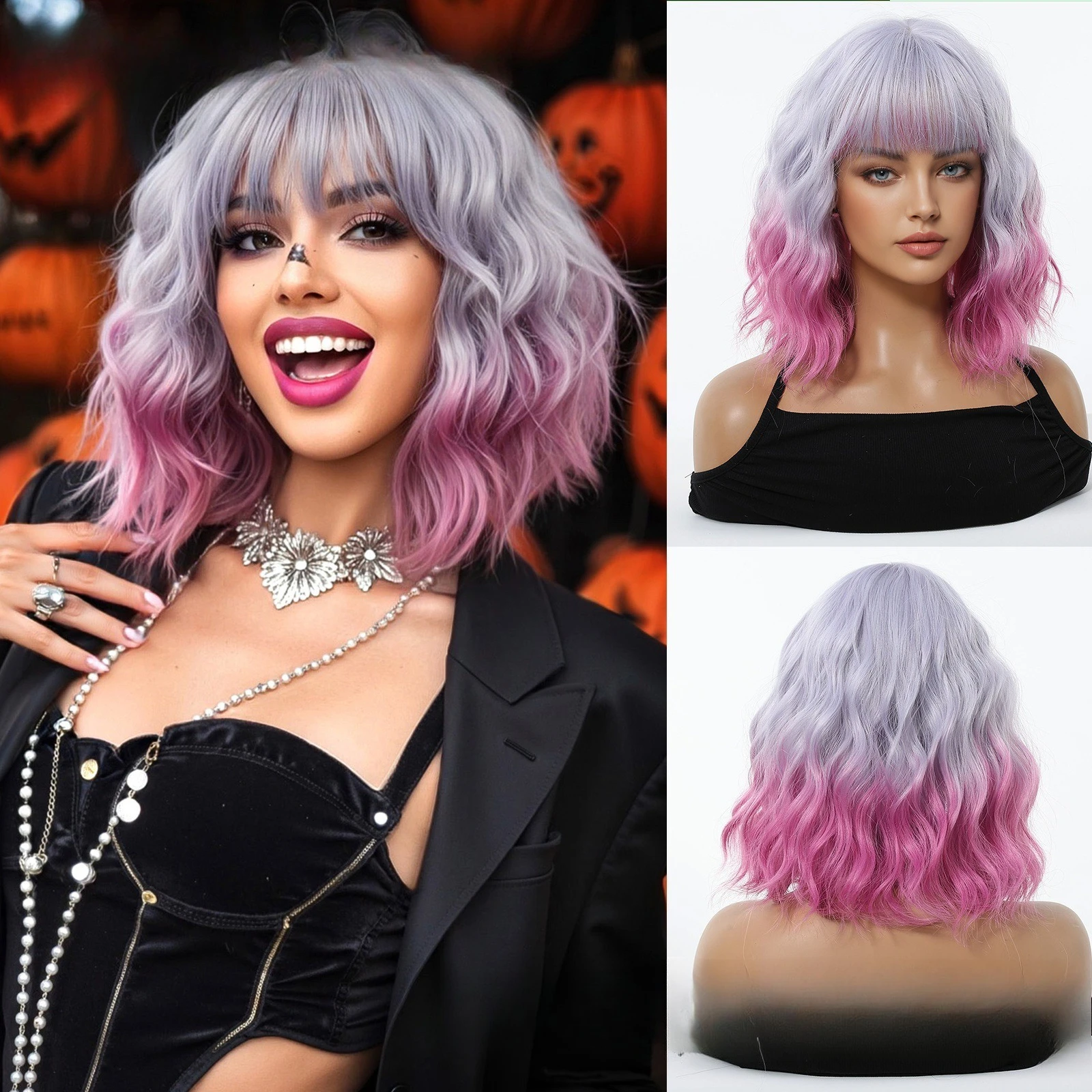 Halloween cosplay color short curly hair wig female full head cover dream purple bob chemical fiber hair cover wigs 
Halloween cosplay color short curly hair wig female full head cover dream purple bob chemical fiber hair cover wigs