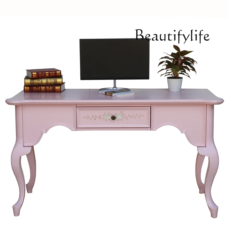 American desk computer pink princess study writing desk Mediterranean painted European retro desk
American desk computer pink princess study writing desk Mediterranean painted European retro desk